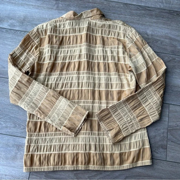 A&K Designs Tan Beige Smocked Button Down Blouse - Picture 14 of 15